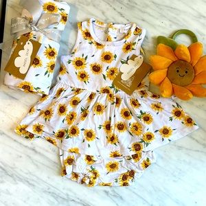 Angel Dear Sunflower Dress and Bloomer Set with Swaddle blkt & Jellycat Sunflowr